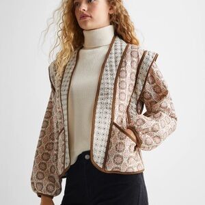 Floral Quilted Women's Jacket - Cream and Brown